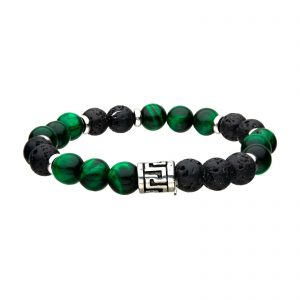 Green Tigers Eye and Lava Rock with sterling silver charms